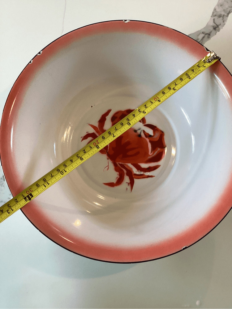 Large Crab Enamelware Bowl Pink White