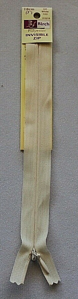 Birch  18cms (7") Off White Polyester Invisible Zipper