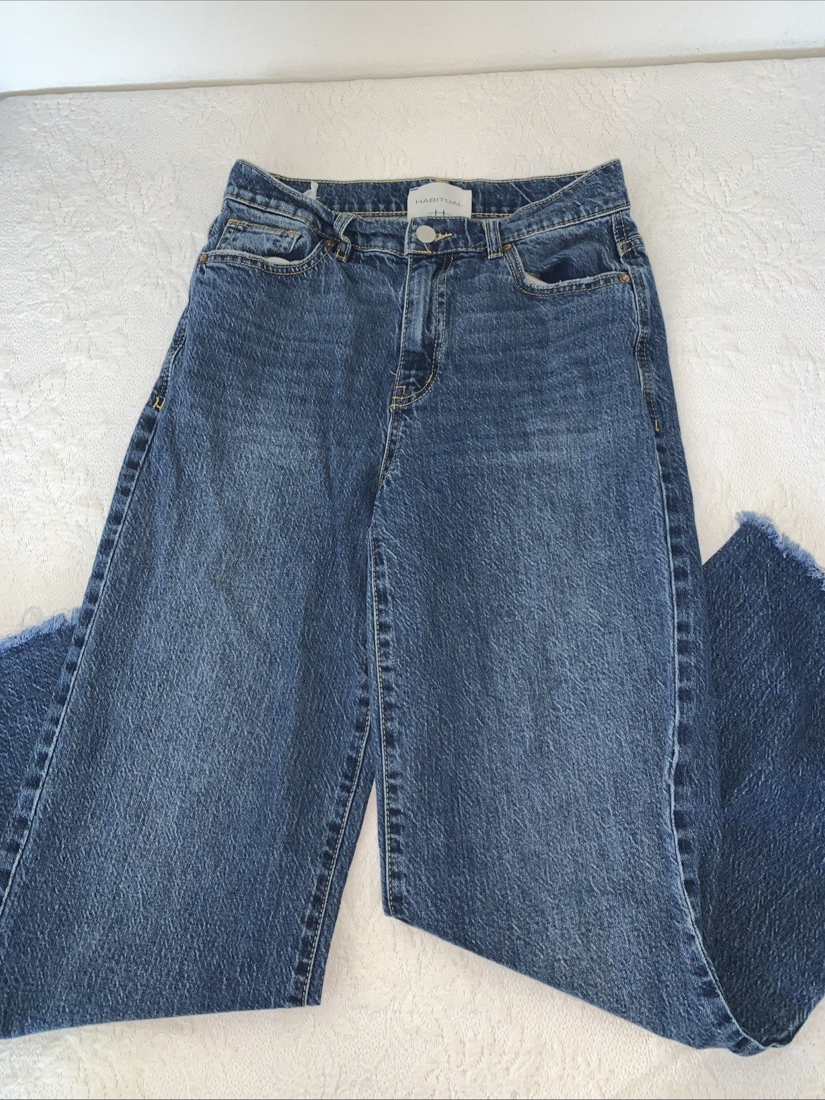 Habitual jeans Denver high rise wide leg raw hem blue stretch denim Sz 28 - 6