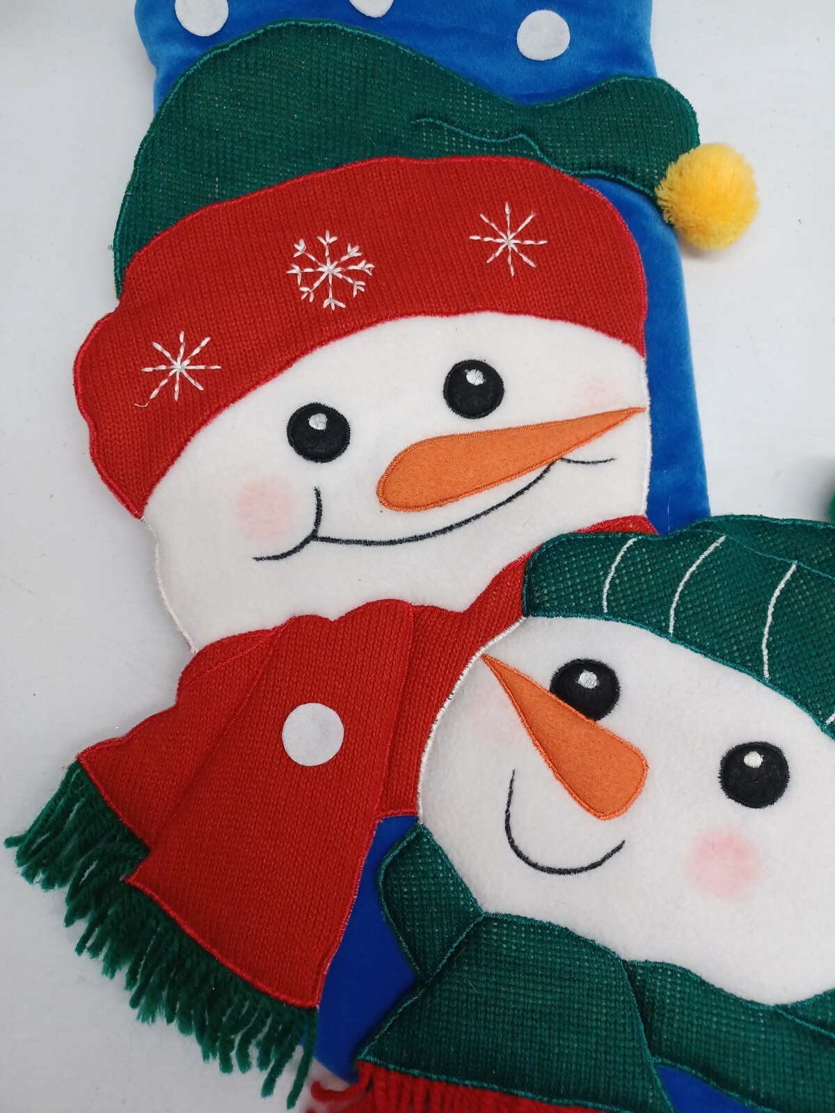 Christmas Stocking velvet snowman Patchwork Red Blue Green