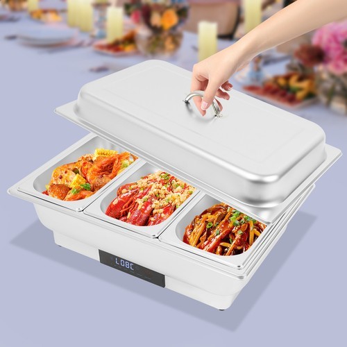9L Electric Chafing Dish with Temperature Control & 3 Compartments