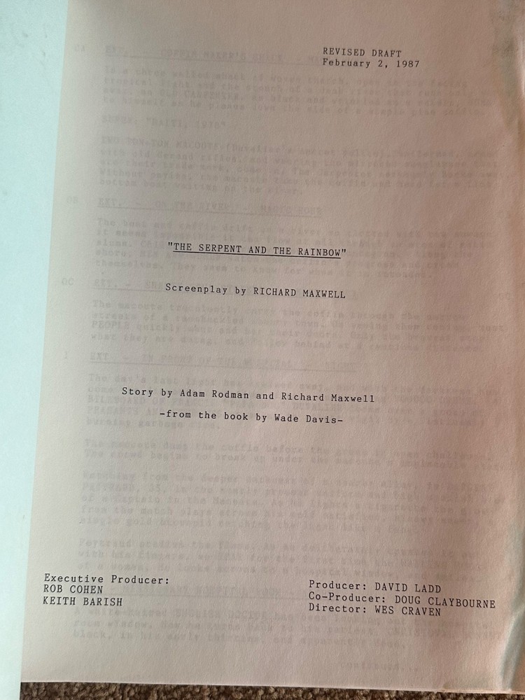 THE SERPENT AND THE RAINBOW RICHARD MAXWELL 1986 SCREENPLAY BLACK MAGIC SCRIPT