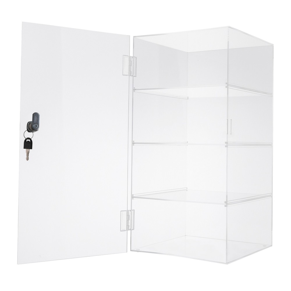 4 Tiers Clear Rectangular Display Case Desktop Lockable Acrylic Organizer w/Keys