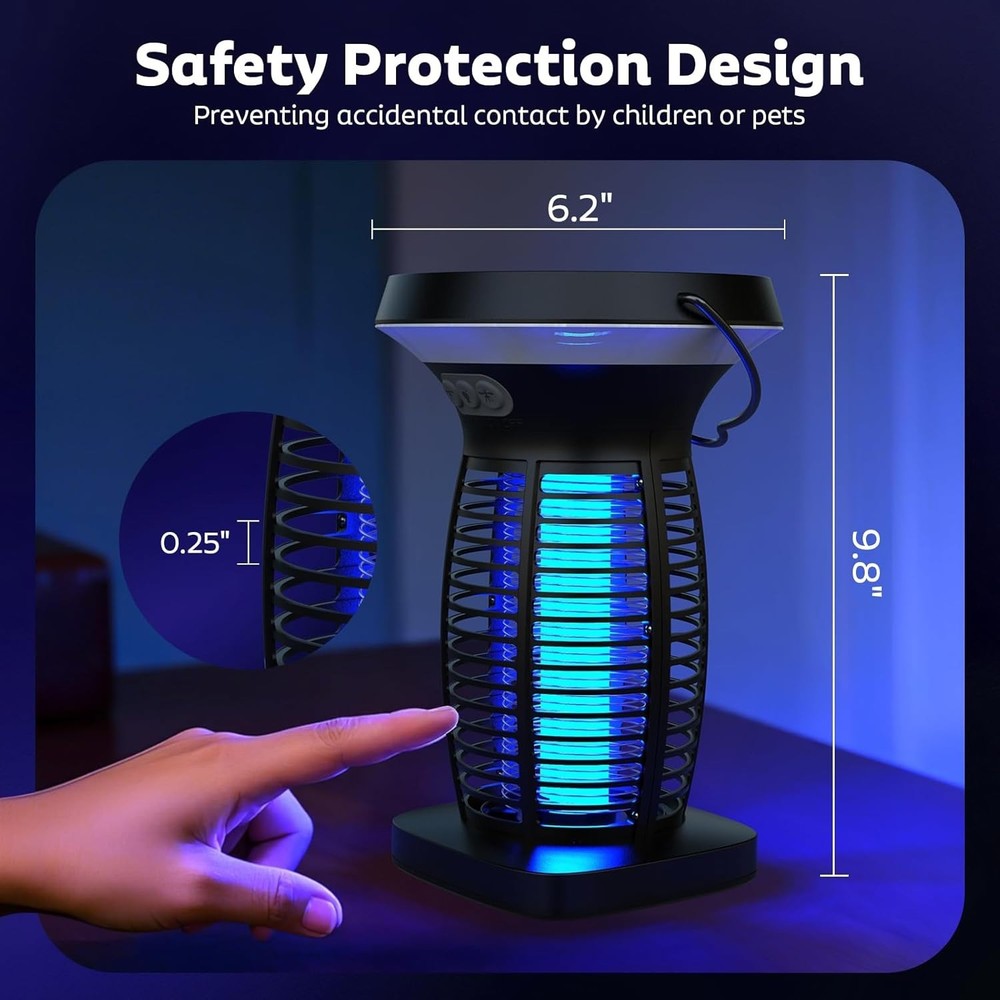 Solar Bug Zapper Mosquitoes Zapper Fly Zapper with Panel Sensor& LED Night Light