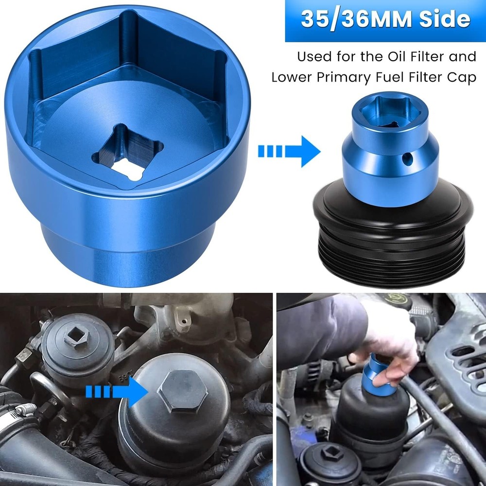 Filter Socket 24mm / 36mm Reversible Filter Cap Remover and Installer Blue