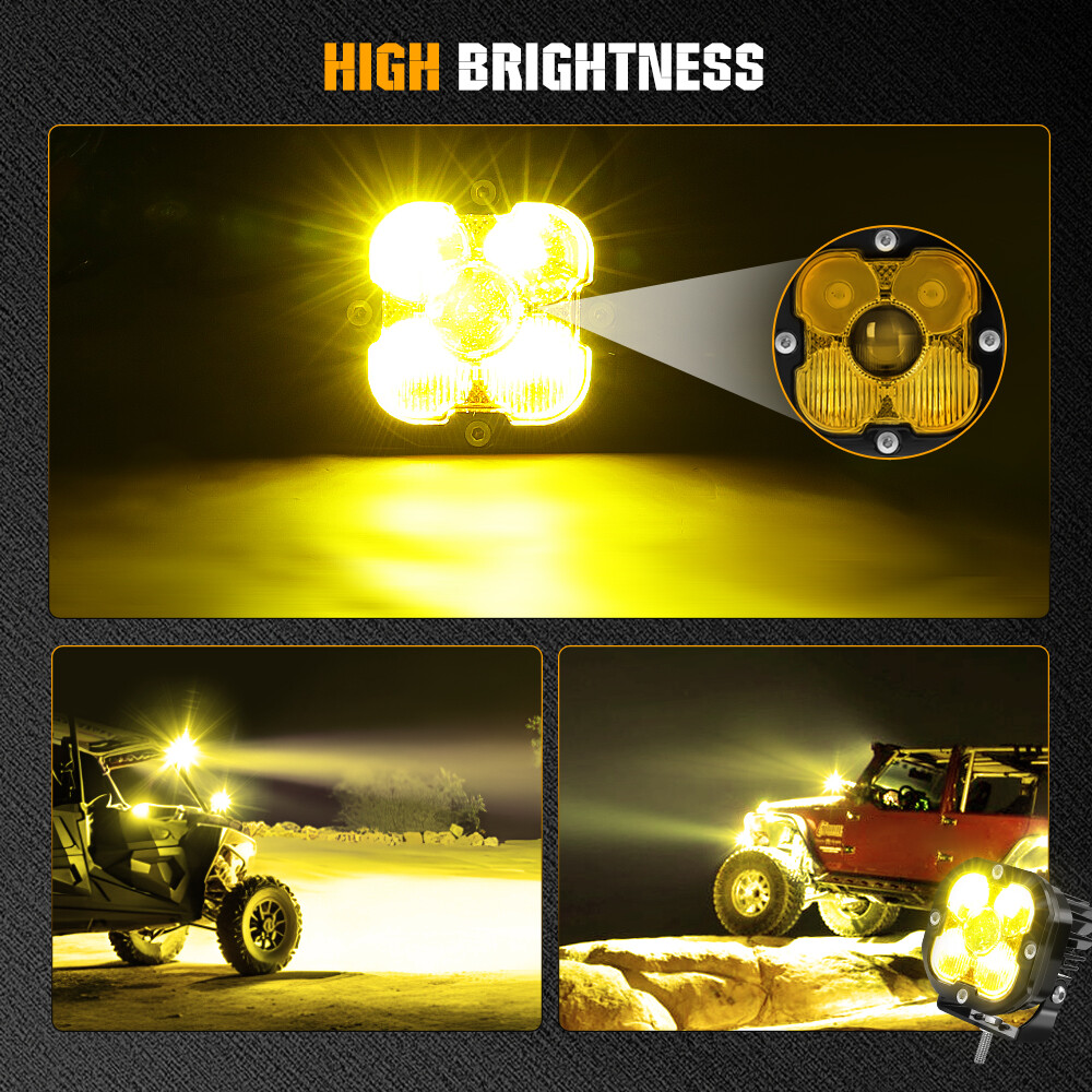 COLIGHT 3"INCH Squadron Sport Amber LED Pair Driving Combo Lights w/Wire Harness