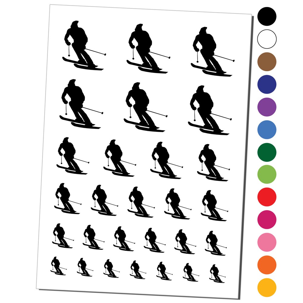 Skiing Skier Solid Temporary Tattoo Water Resistant Set