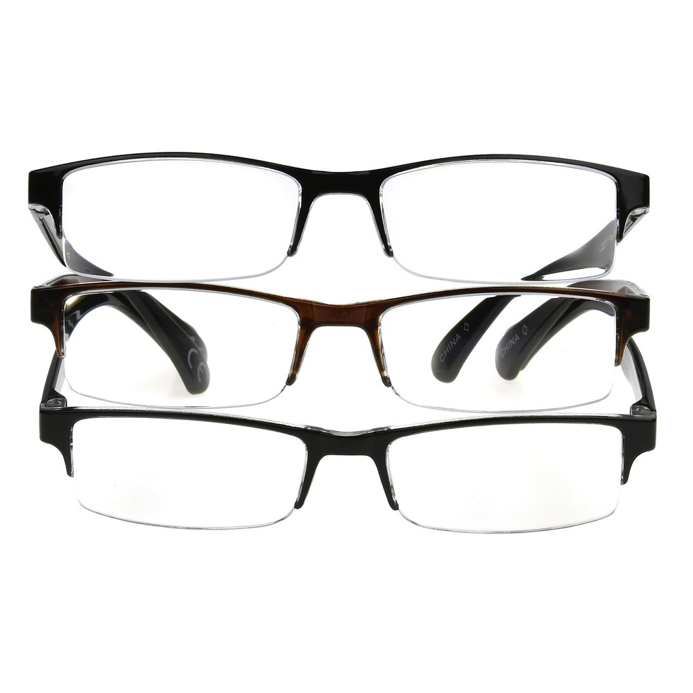 Foster Grant Men's Pete Rectangular Reading Glasses, Black and Brown, 3 Pack,...