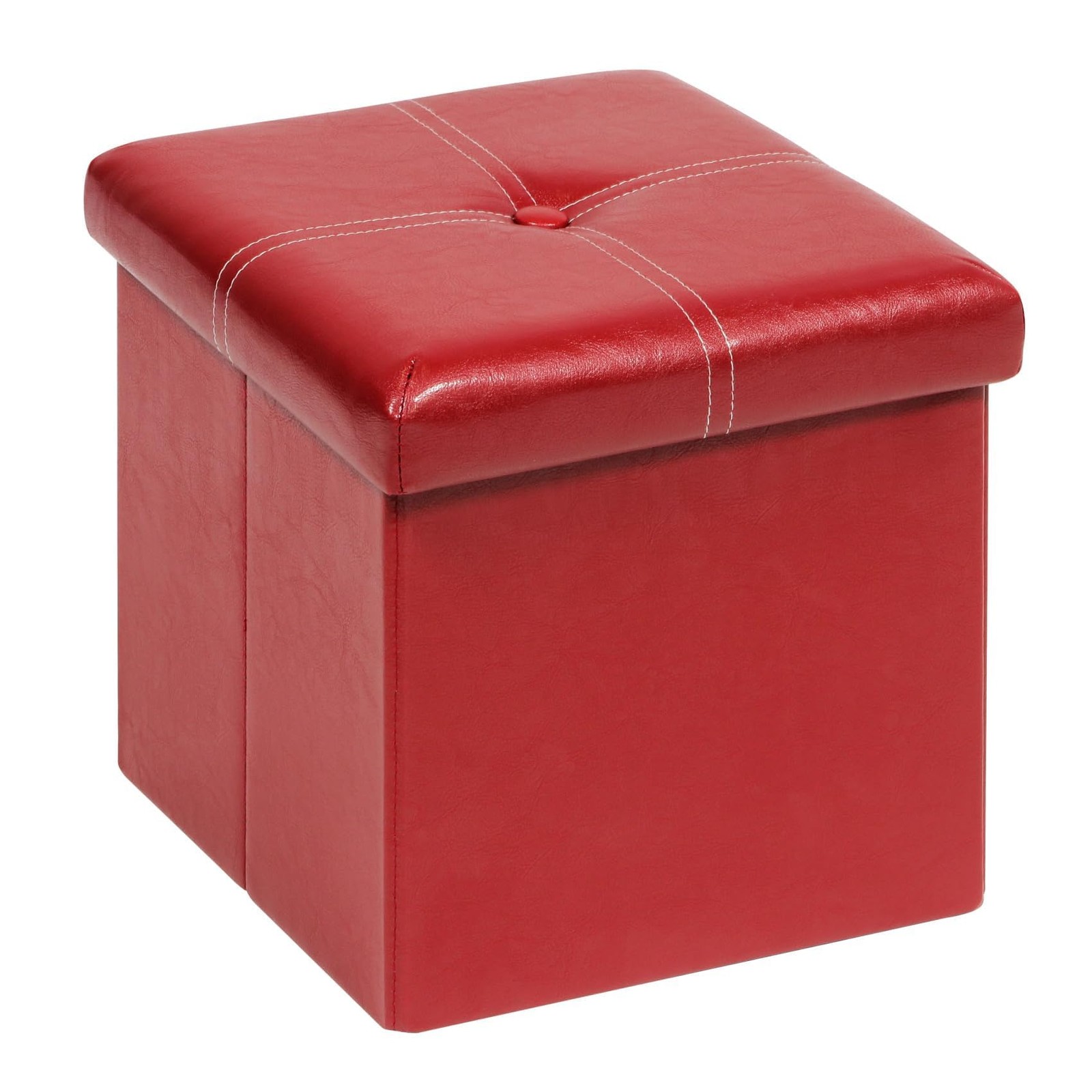 Folding Storage Ottoman Cube, Faux Leather Footrest Seat Coffee Table, Red 11...
