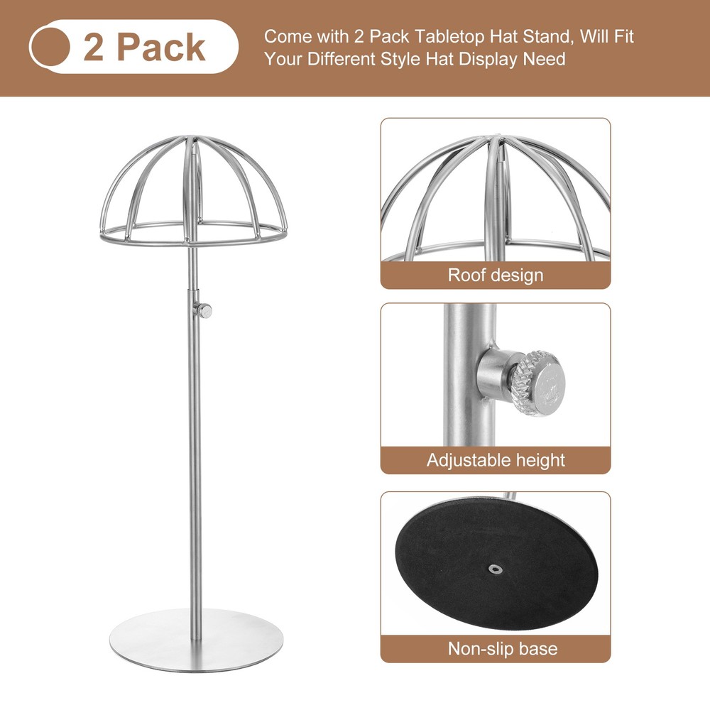 2 Pack Metal Hat Display Stand Adjustable Tabletop Wig Holder Silver