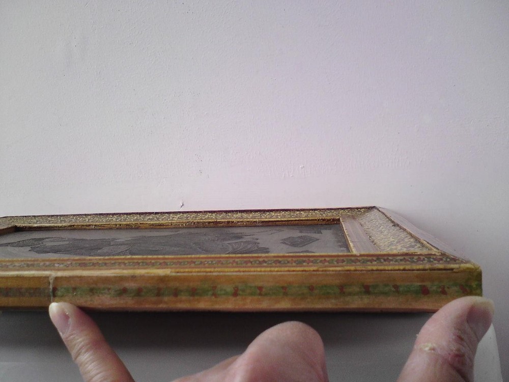 Persia Metal engraving, Prophet Muhammad reading holy scriptures - Khatam Frame