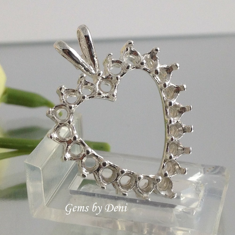 Cluster Heart Pre-Notched Solid Silver Pendant Setting