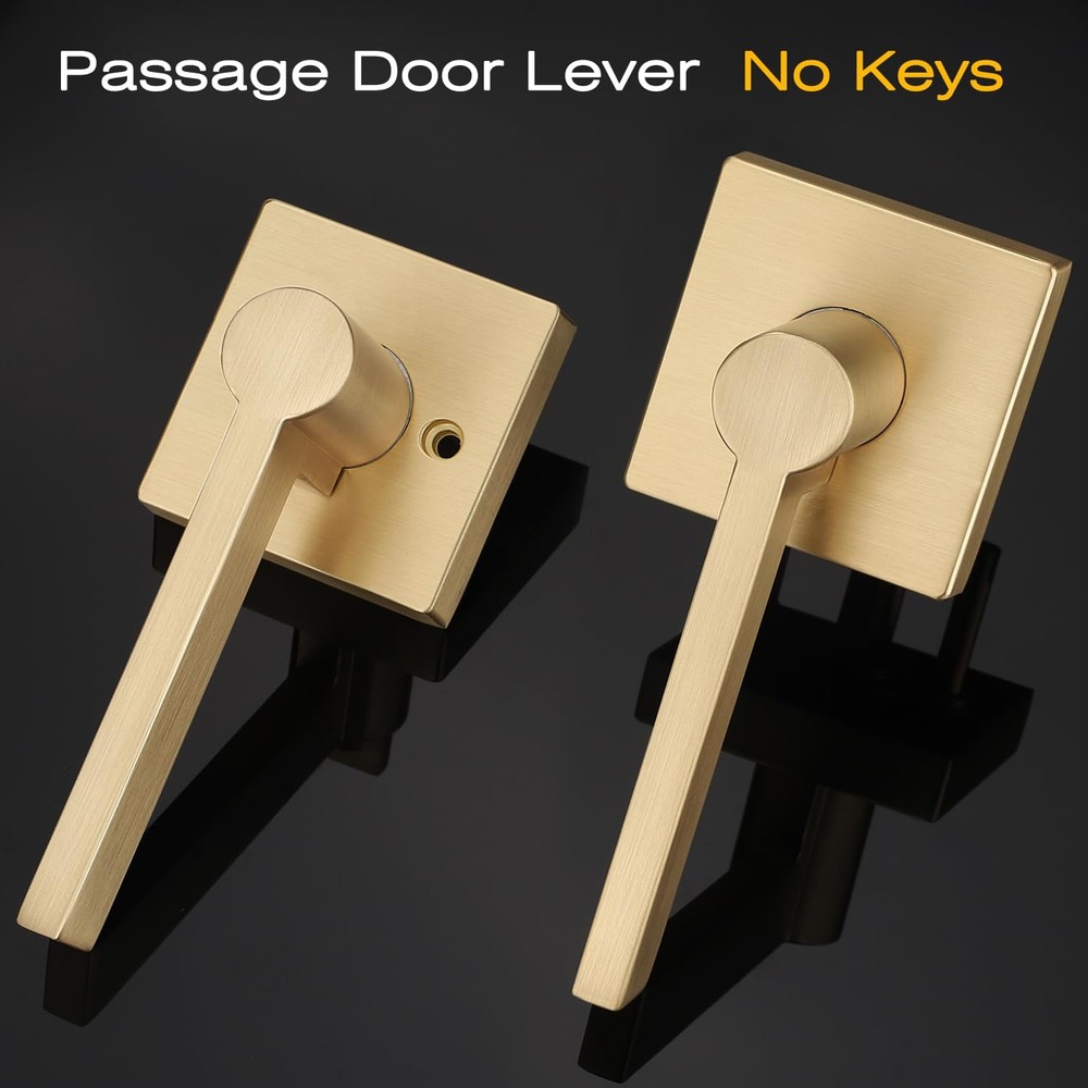 EHOMEWARE 4 Pack Passage Door Knobs, Satin Lever, Brass