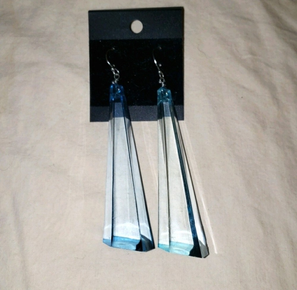 Blue Plastic "Ice" Dangle Earrings