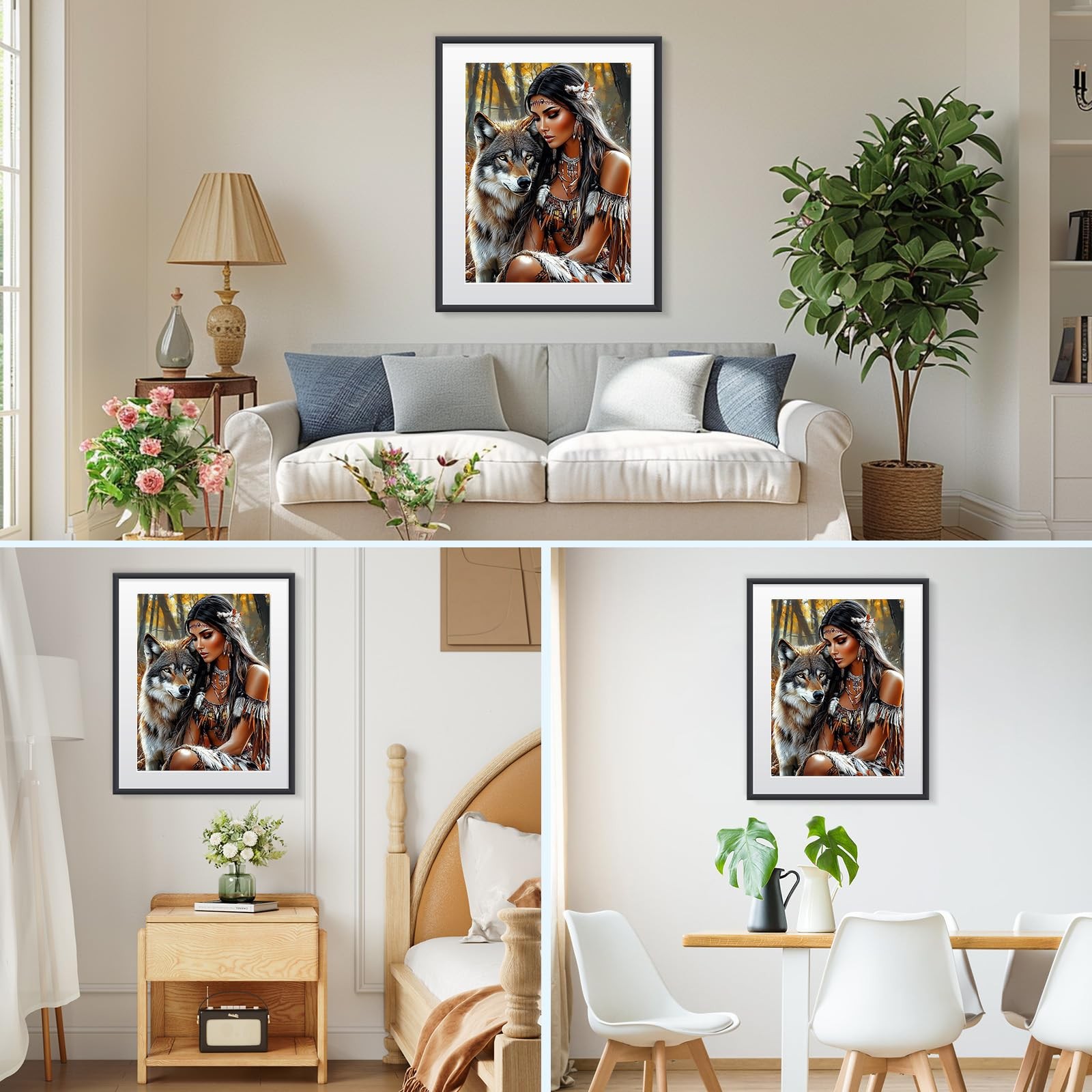 MISCER American Native Indian Woman Diamond Art Kits for Adults, Wolf