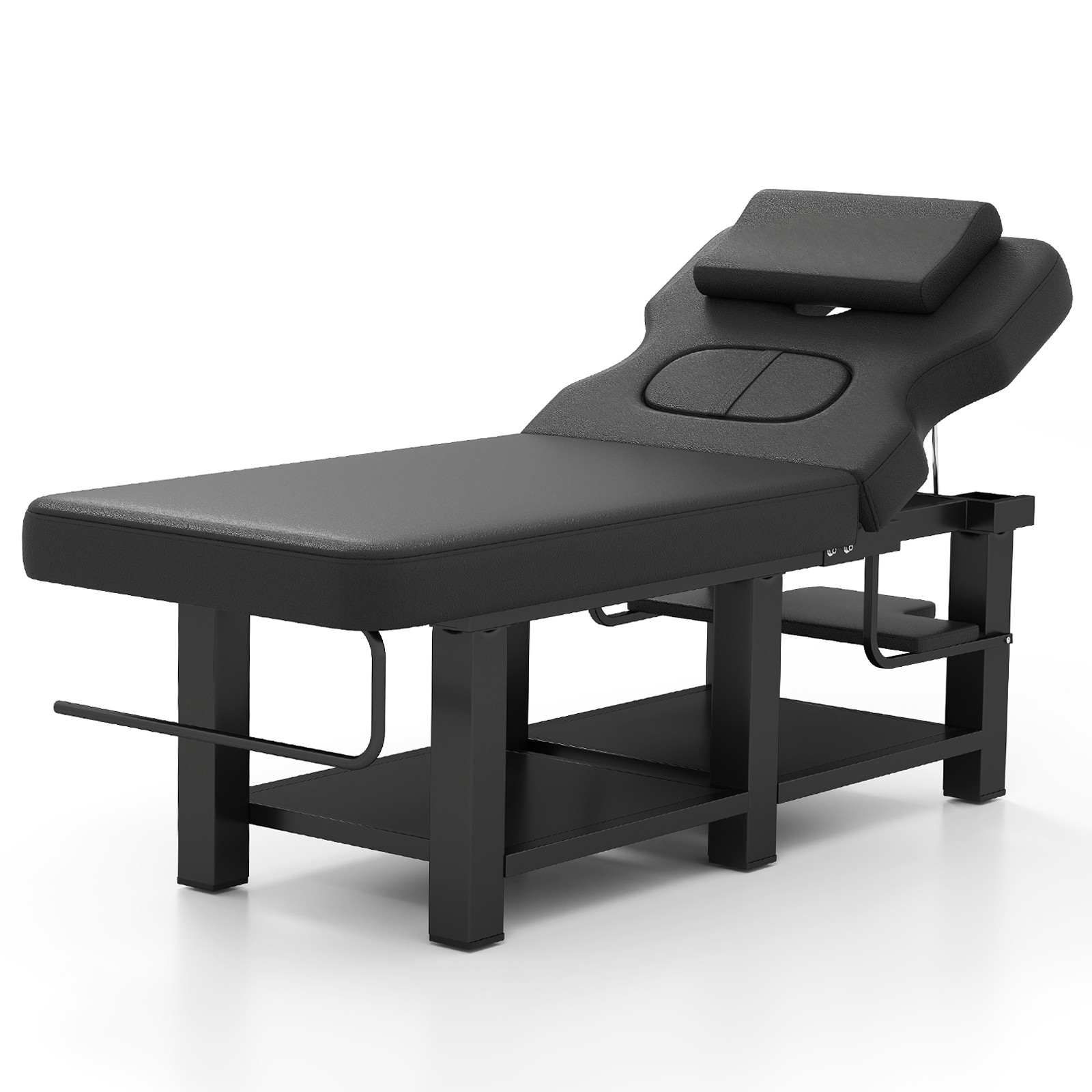 Black Massage Table Facial Bed Treatment Salon Spa Beauty w/Headrest, Open-Chest