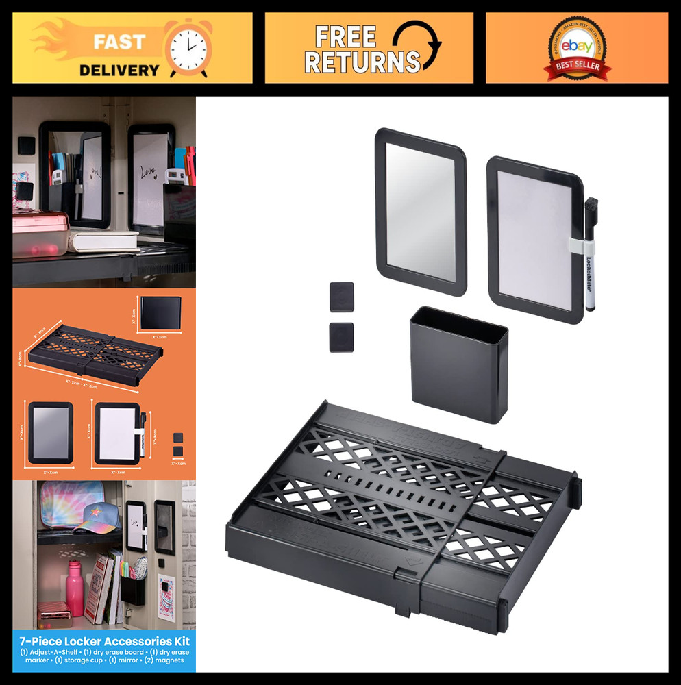 Adjustable Locker Accessories Set - 6-Piece Storage Drawer, Mirror, Whiteboard,