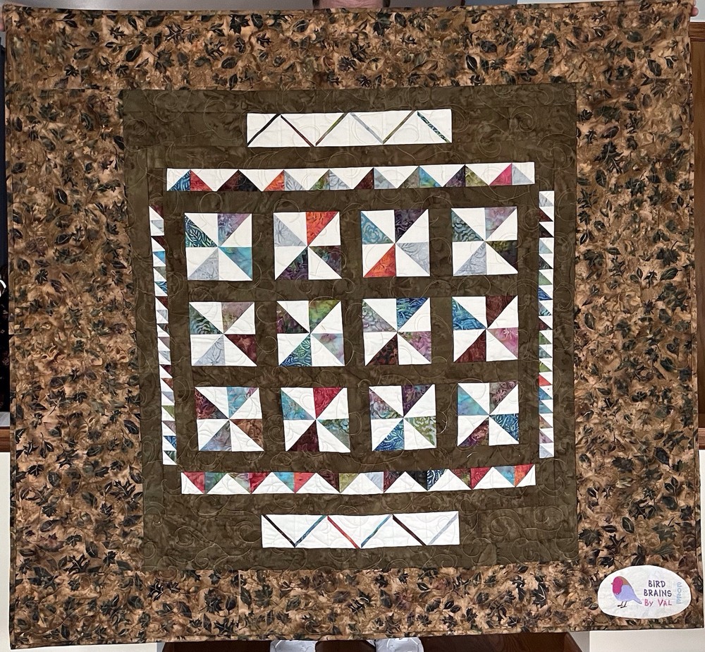 Handmade Patchwork Batik Cotton Quilt “Sparrows” Size 60” X 55”