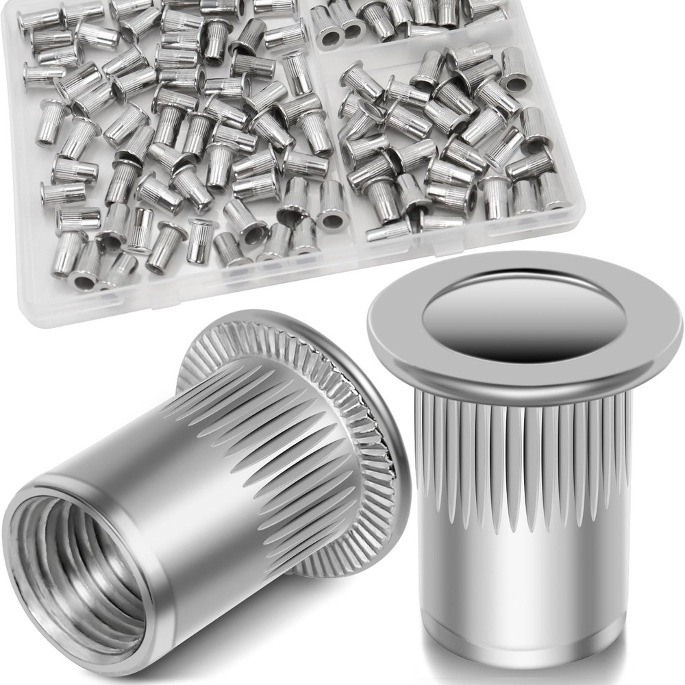 8-32 UNC Rivet Nut 100Pcs Stainless Steel Flat Head Threaded Insert Nutsert