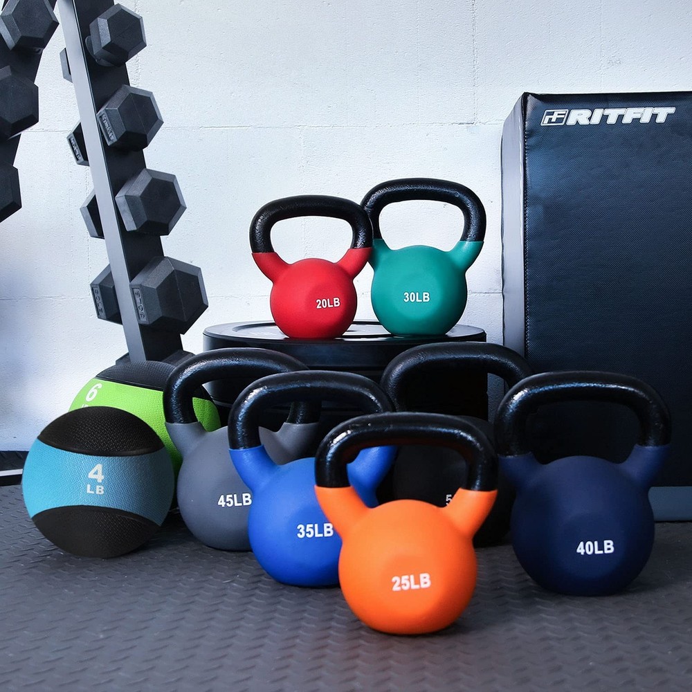 Neoprene Coated Kettlebell Weight Set, Solid Cast Iron