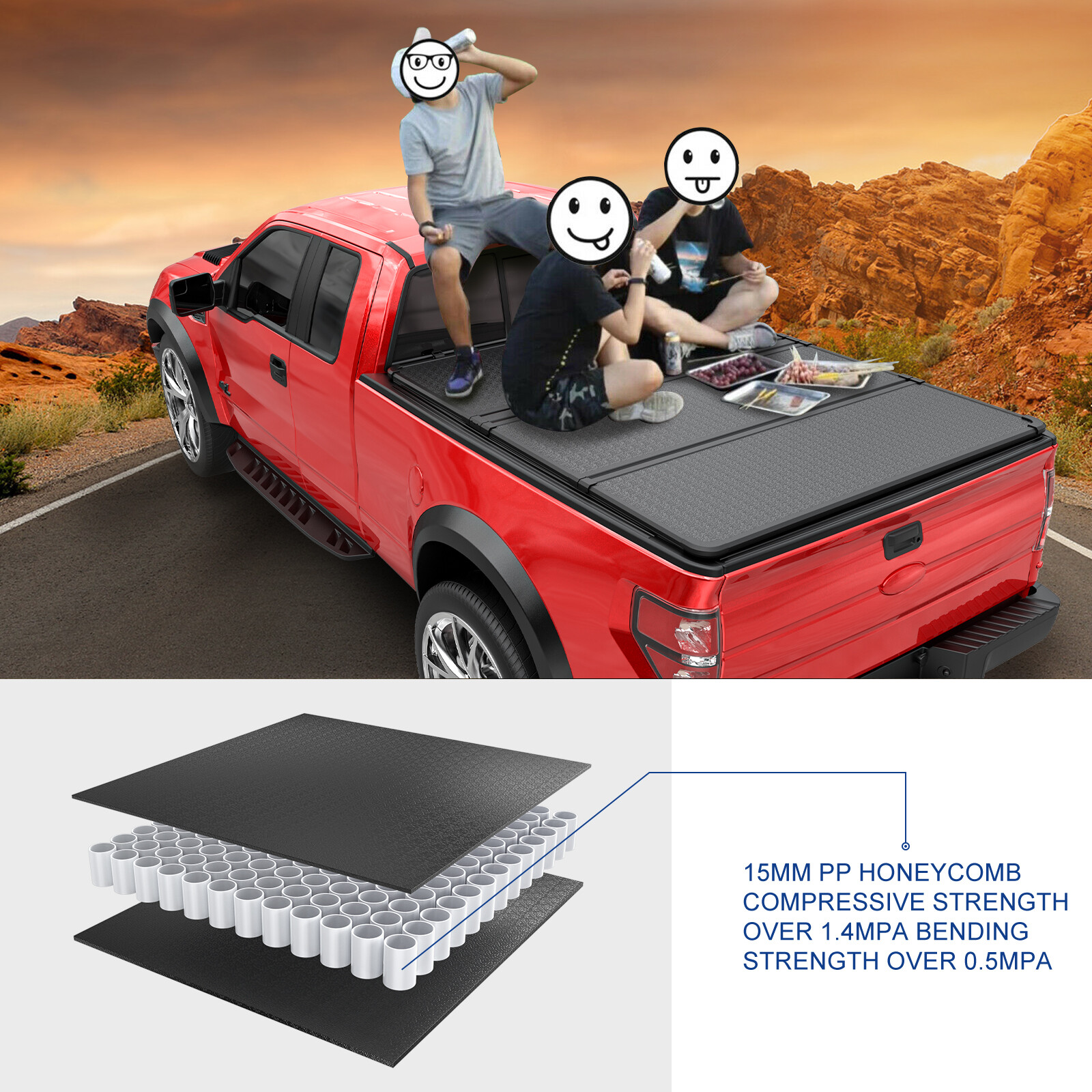 5FT Hard Fold 3-Fold Truck Bed Tonneau Cover For 2016-2024 Toyota Tacoma W/ Lamp