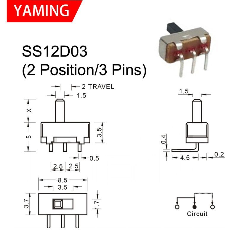 10Pcs Toggle Switch Tact Slide Horizontal Sliding Micro-power Direct-inserted