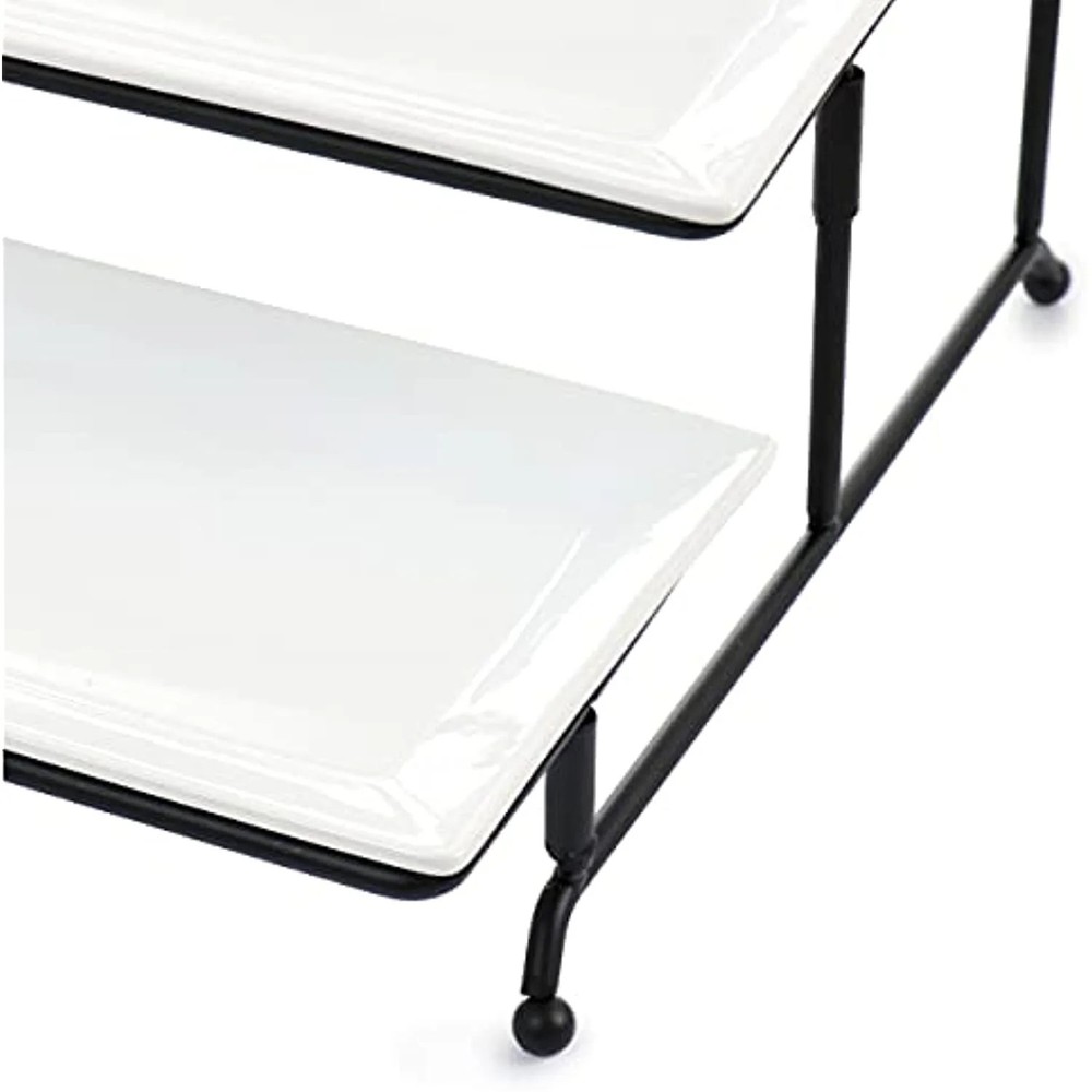 Elama 3 Tier Rectangular Plate Porcelain Serveware Set