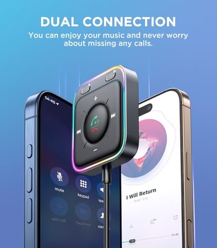 Bluetooth 5.4 AUX Car Adapter[2025 Upgrade] [Stronger Dual Mics& Noise Black