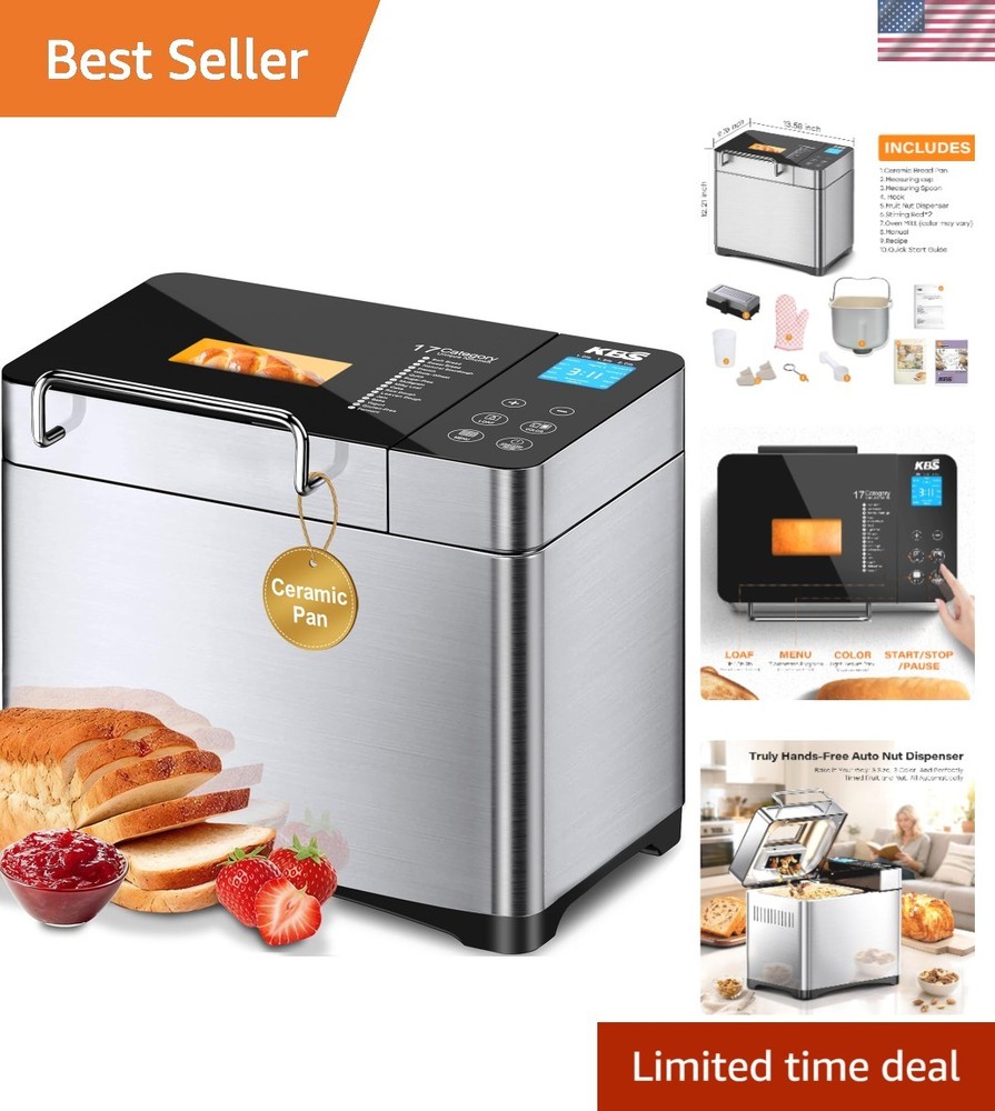 Luxury 2LB Bread Machine - Smart 17 Programs, Ceramic Pan & Touchscreen Control