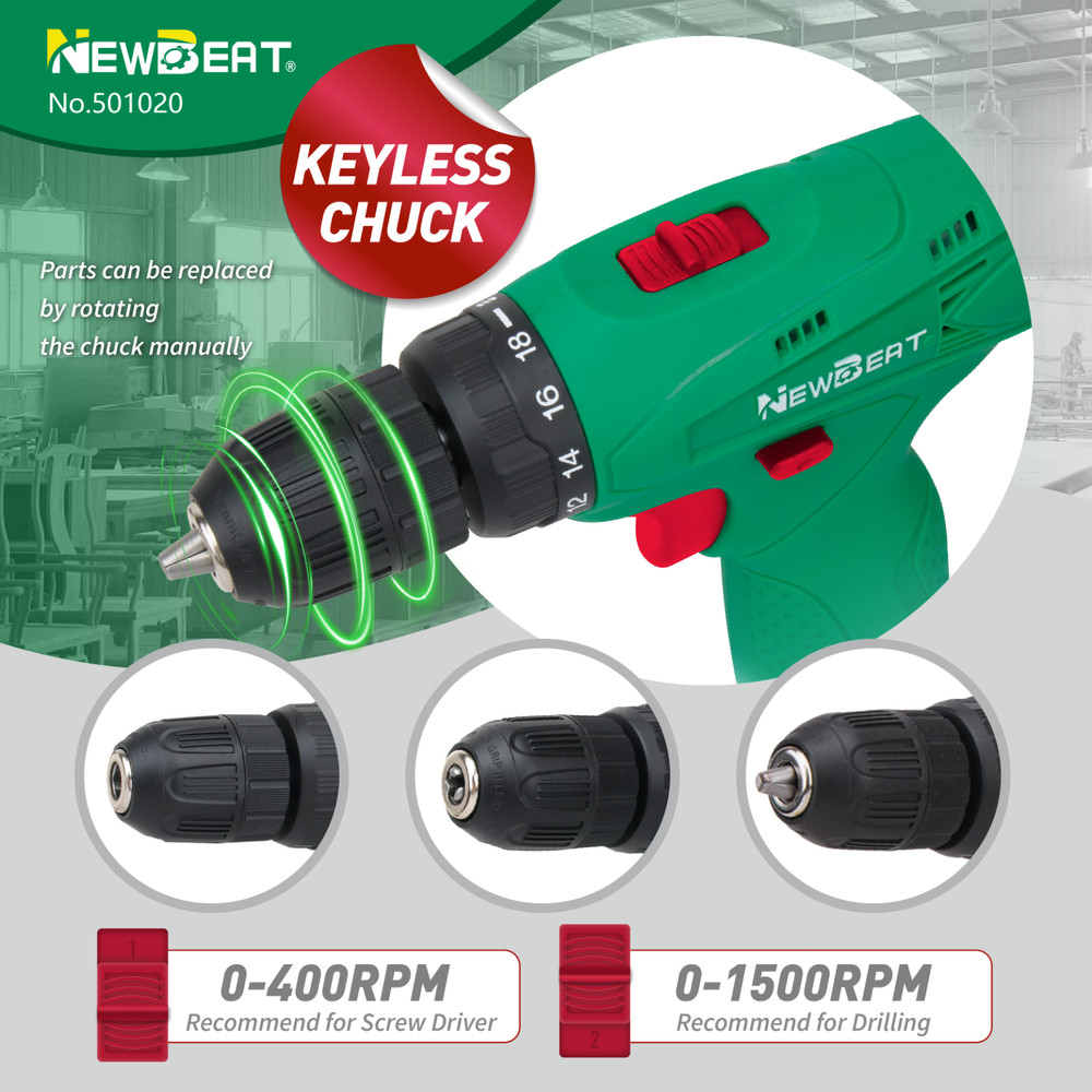 Variable Speed Cordless Drill Driver 12V Lithium Ion Battery LED Work Light