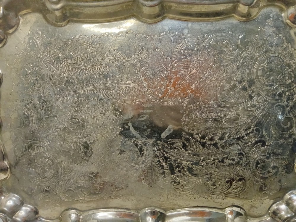 Silver Plated Rectangle Footed Serving Tray Platter 13" x 19"