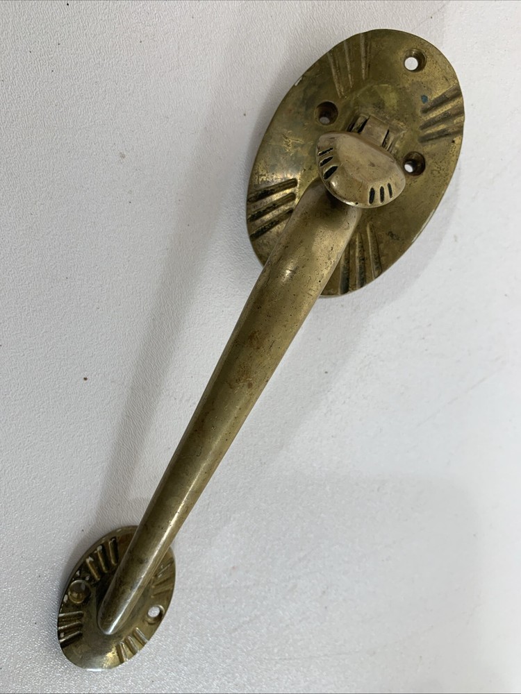Vintage Large Art Deco Solid Brass Pull Thumb Latch Doorknob Handle 10.5” Long