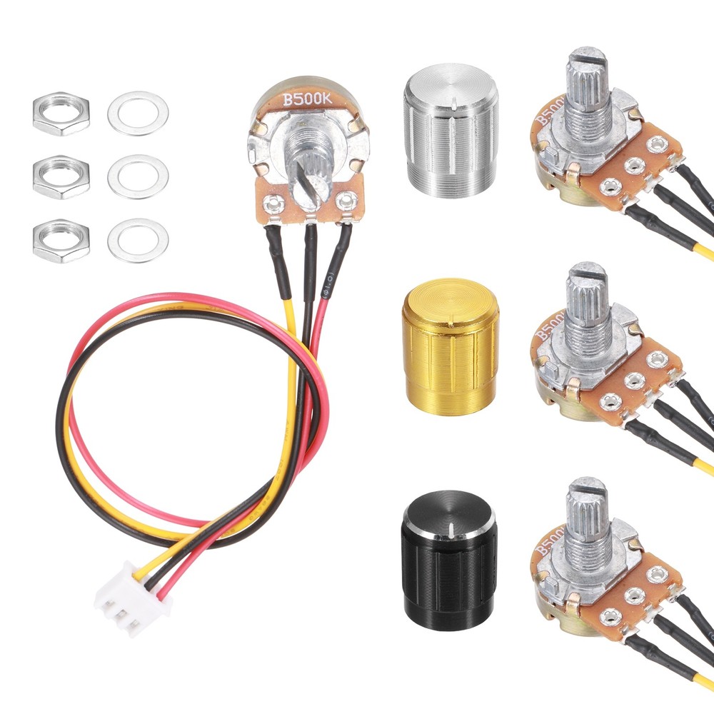 3Pcs WH-148 Potentiometer 3Pins B500K±20% Ohm Variable Resistor with 3 Knobs