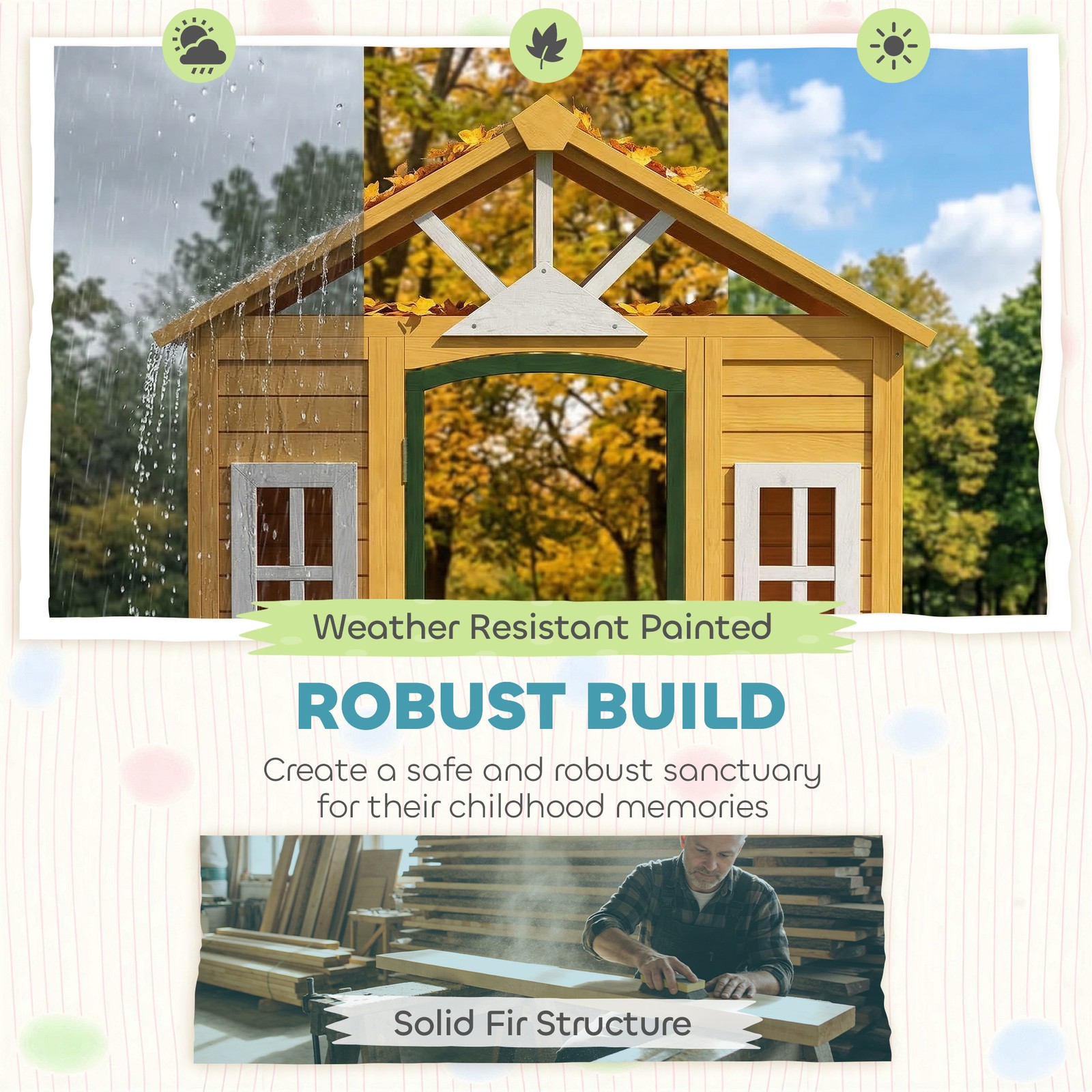 Qaba Outdoor Playhouse, Wooden Kids Playhouse with Door, 2 Flower Boxes