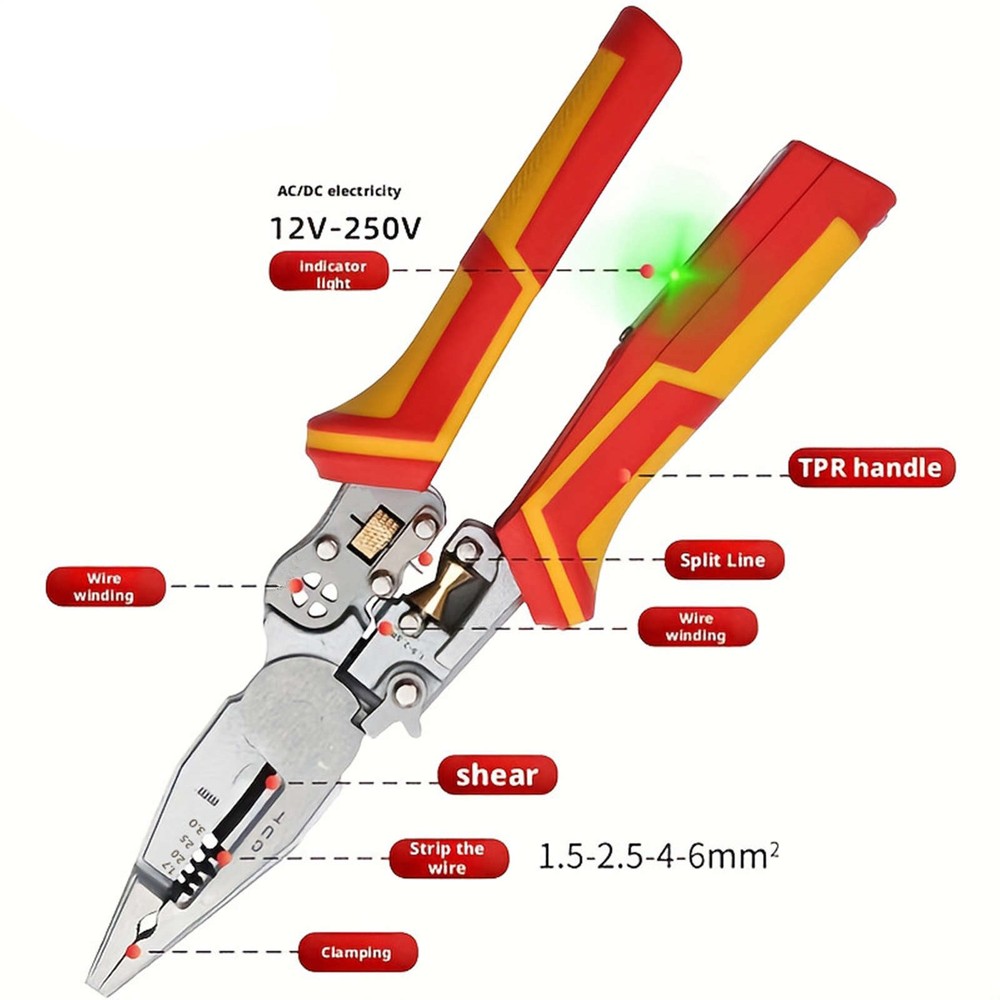Voltage Tester Pliers Multi Tool Wire Stripper for AC DC Wire Twisting Cutting