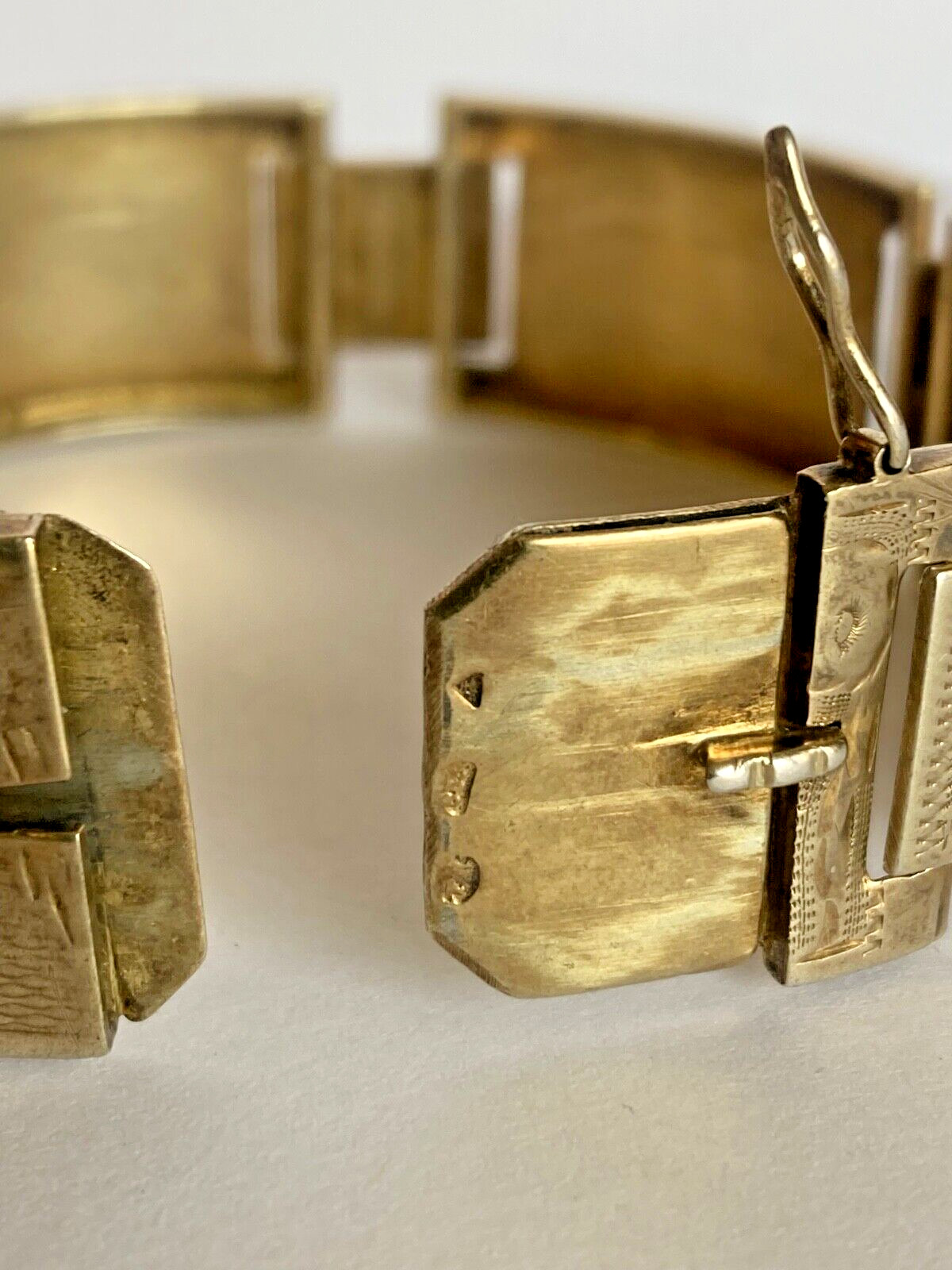 VintageGold Vermeil 835 Silver Floral Hinged Panel Bracelet-Very Rare-Hallmarked