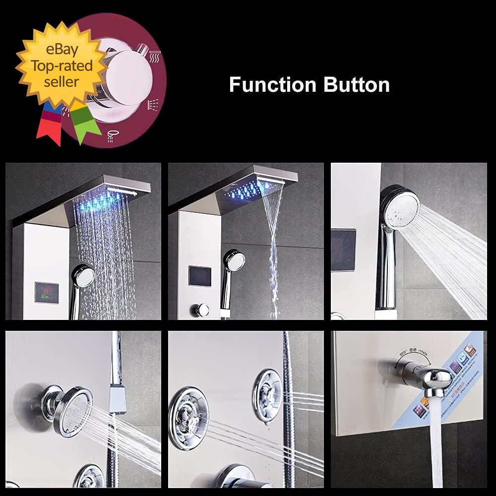 Contemporary Shower Panel Tower System Stainless Steel 6 Function LED Shower