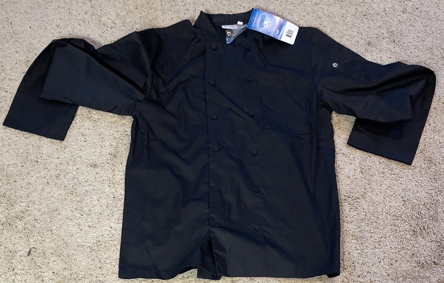 Unused L Chef Works Cool Vent Long Sleeve Black Chef Coat Shirt Double Breasted