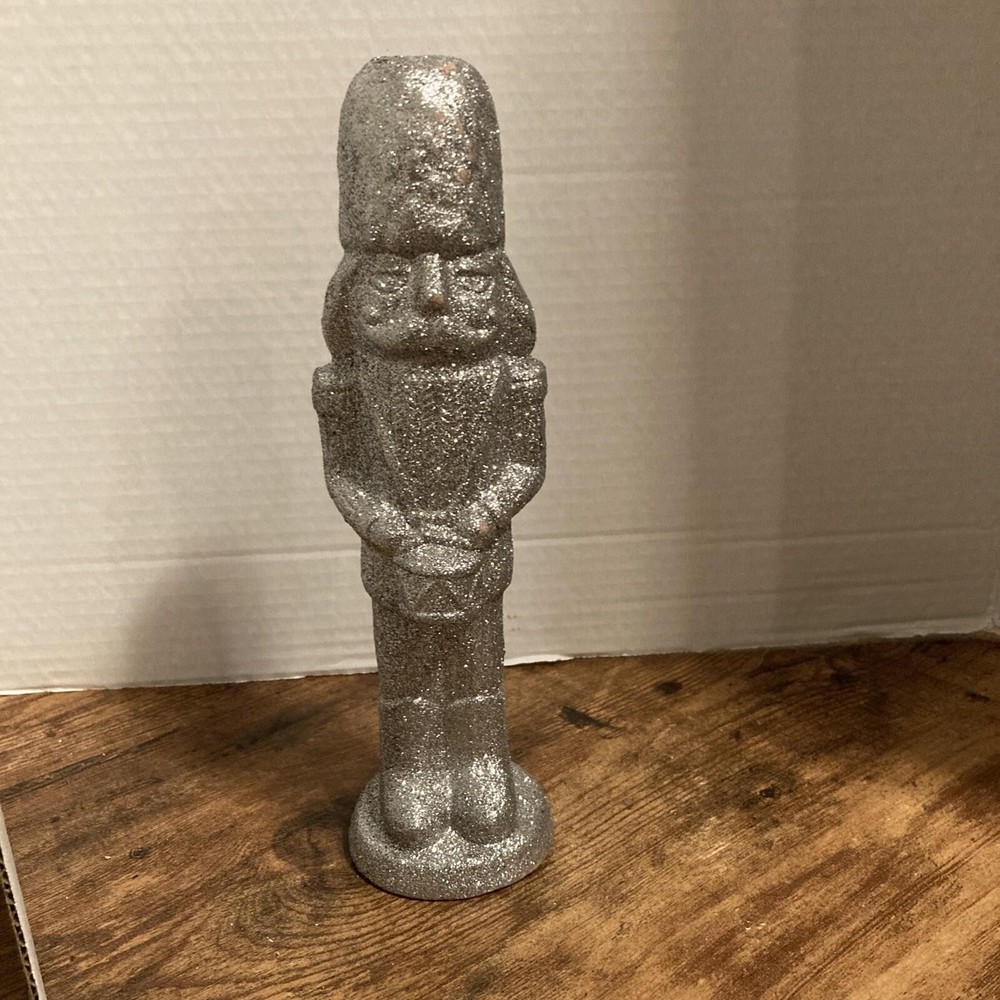 Christmas Decor silver glitter ceramic 10in nutcracker soldier NWT