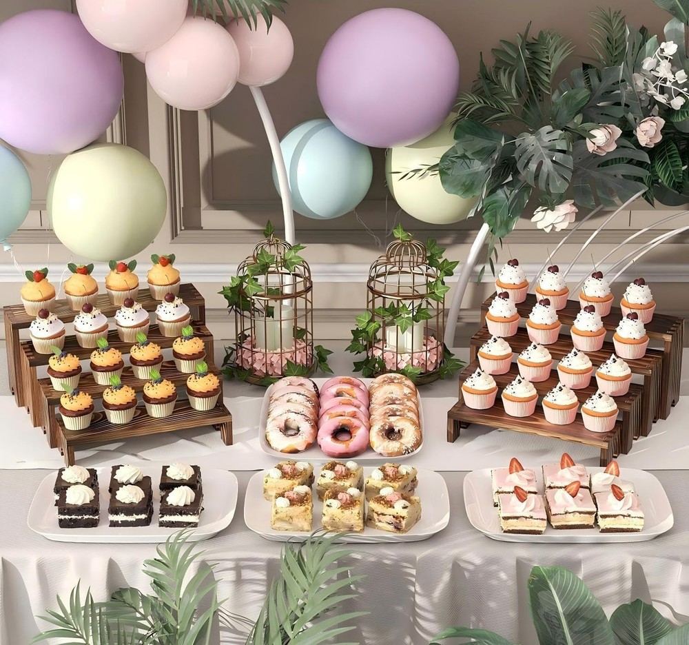 Authentic Rustic Wood Dessert Display Set – Stackable Tiered Risers for Parties