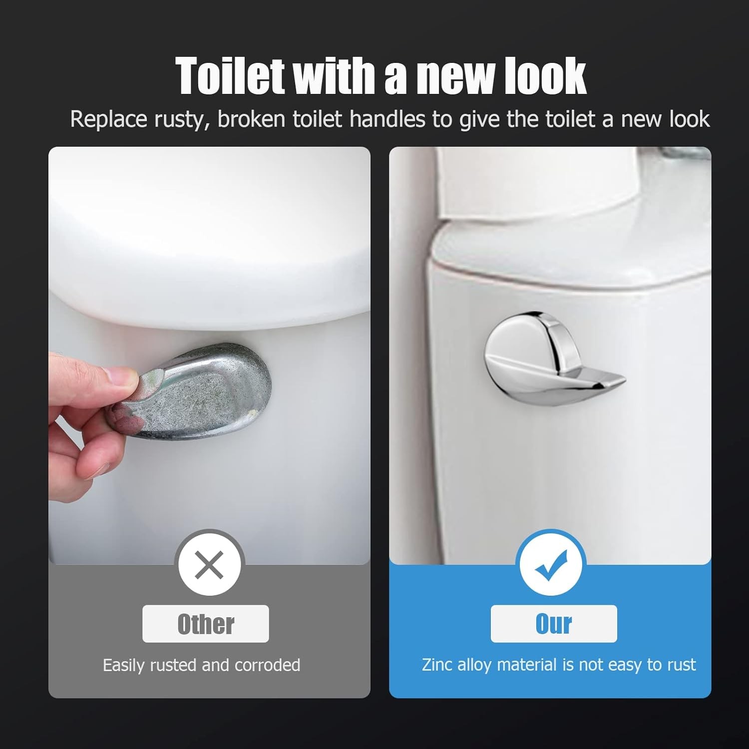 2x Universal Metal Side Mount Toilet Handle Replacement Kit, Brass Toilet Flush