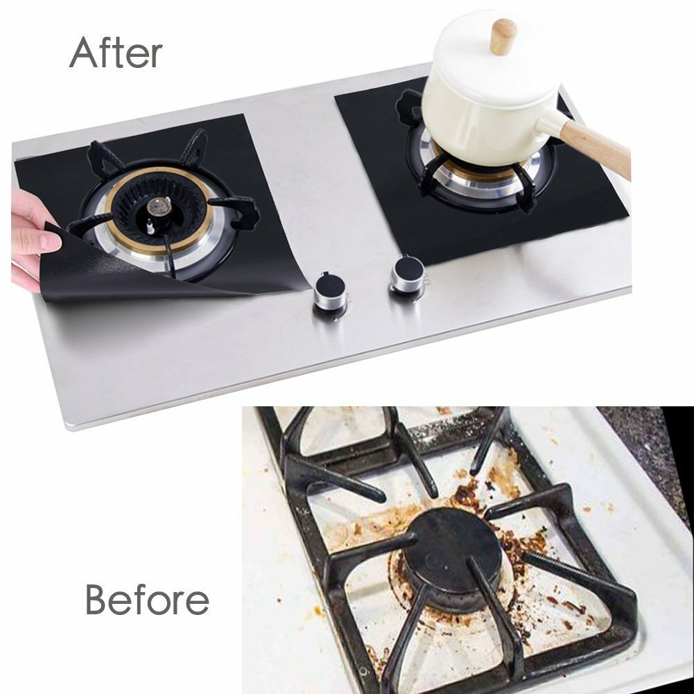 12x Reusable Non-Stick Black Gas Range Stove Top Burner Covers Protector Liner