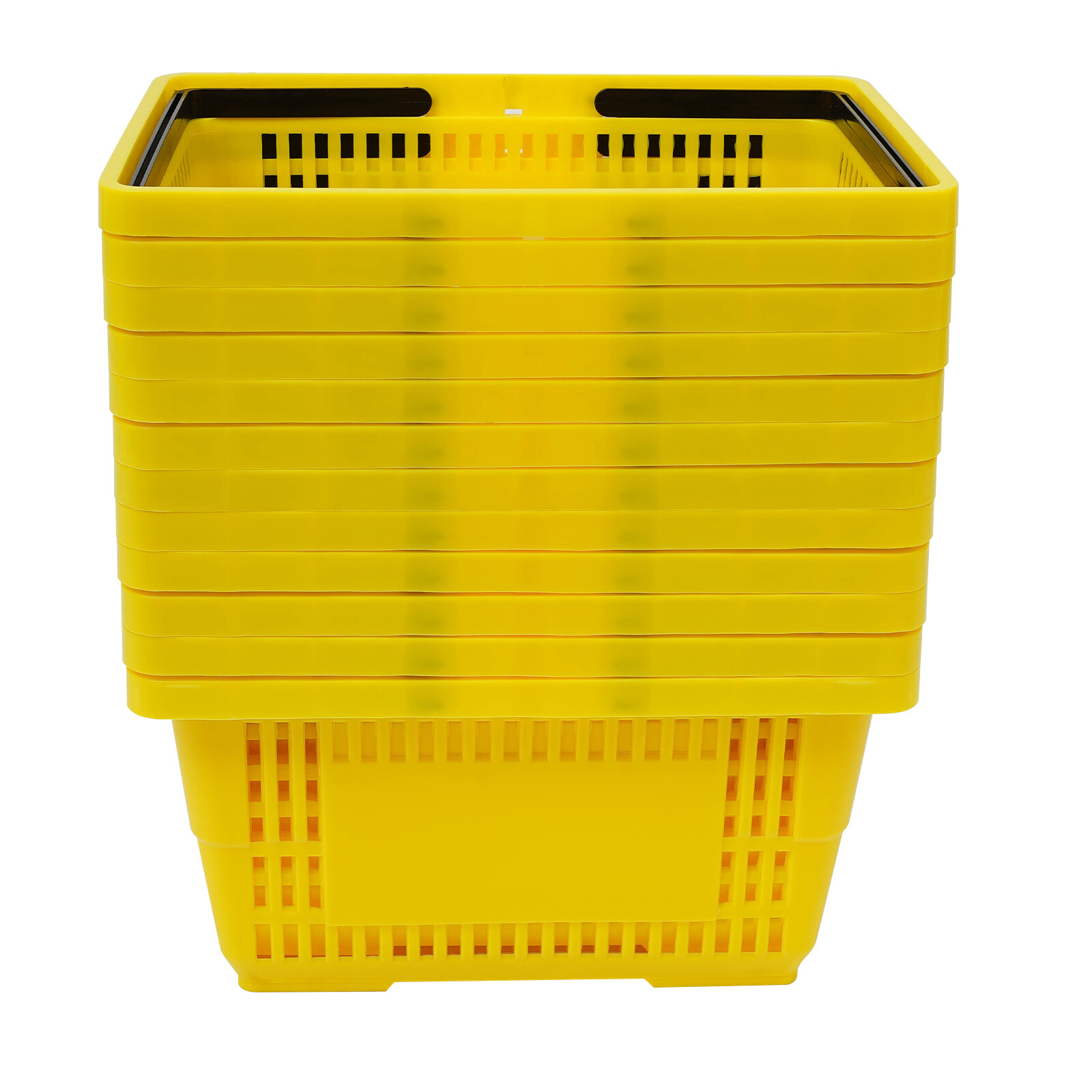 12 Packs 28L Plastic Shopping Baskets with Handles Yellow Store Retail Baskets