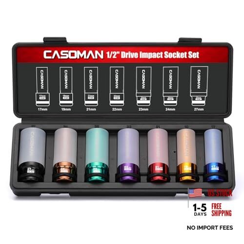 7PCS 1/2" Drive Deep Lug Nut Impact Socket Set, Non-marring & Thin Wall Wheel
