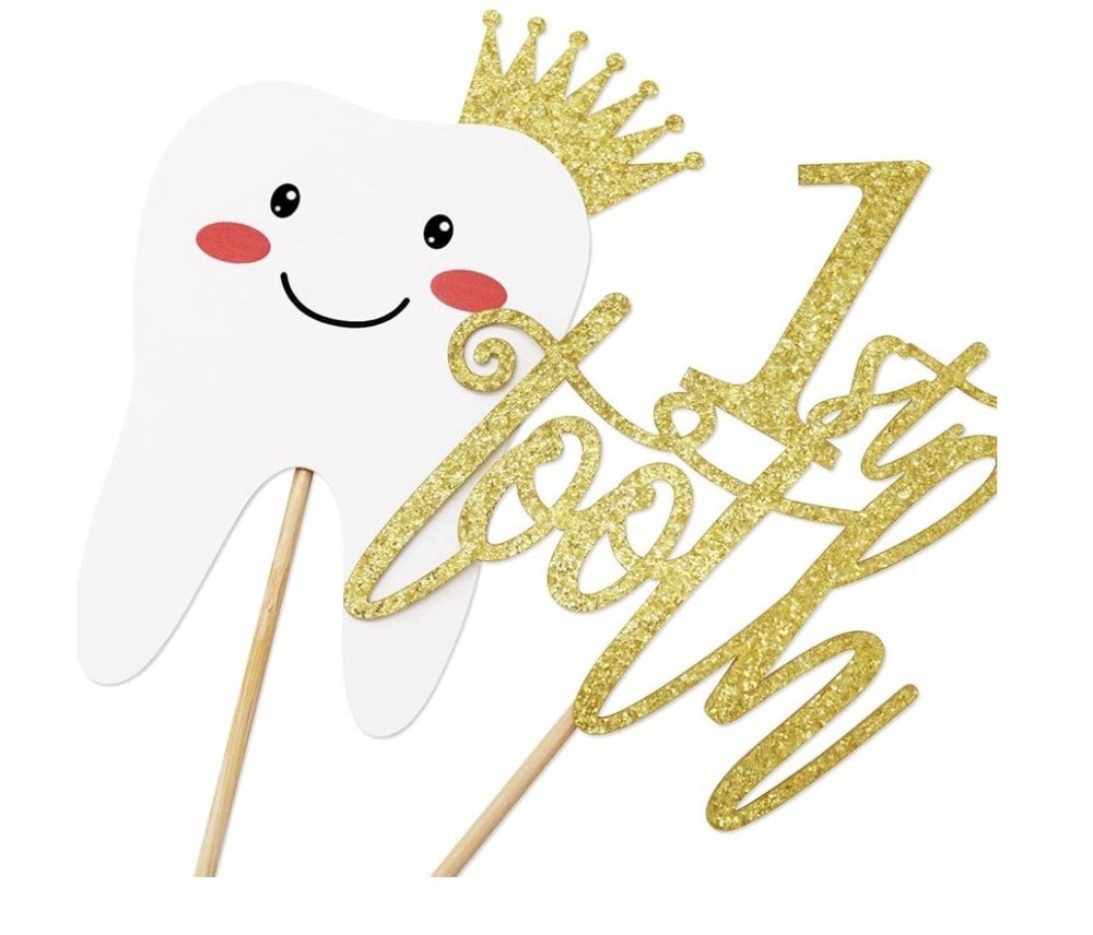 24 pc. First Tooth Cupcake Picks - Double Sided Glitter