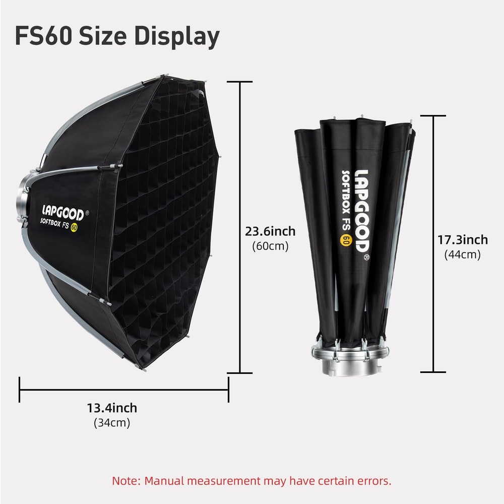 FS60 Softbox 60cm Softboxes, Quick Release Foldable Softbox with Honeycomb Gr...