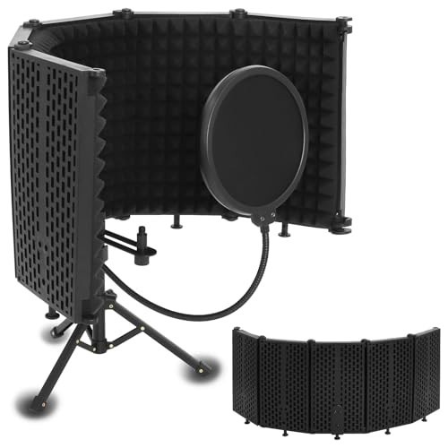 Adjustable Microphone Isolation Shield - Portable Reflection Filter with Tripod