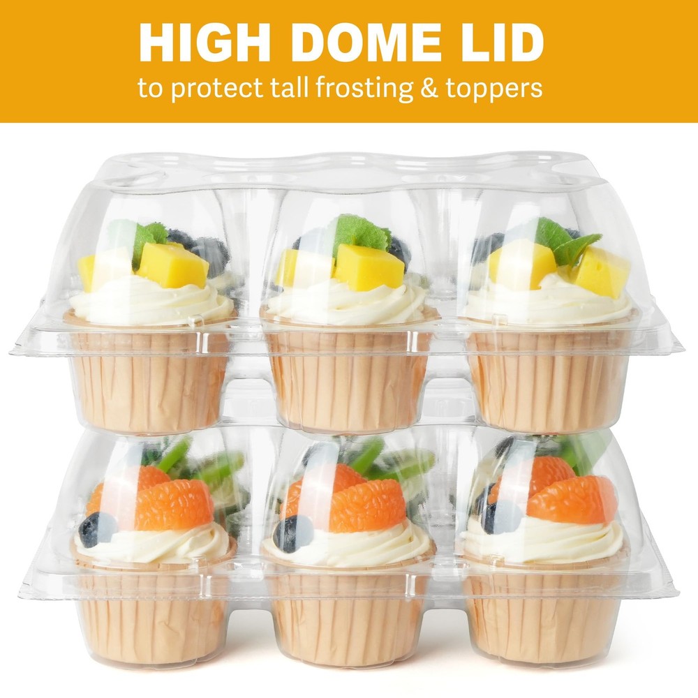 (6 Count x 10 Sets) Cupcake Containers, Clear Plastic Cupcake Boxes, Disposab...