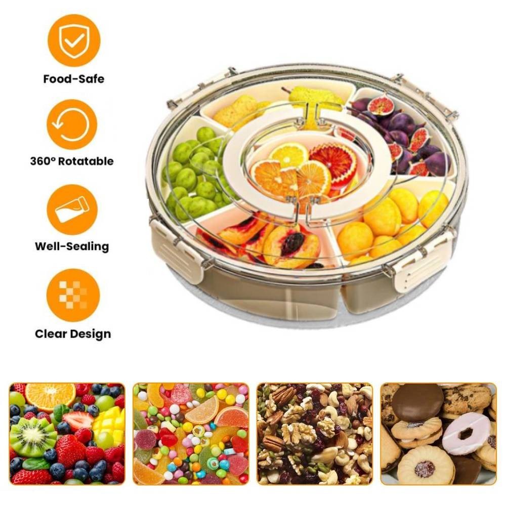 6 Compartment Compact Rotating Snack Tray Storage Container 360° Rotatable