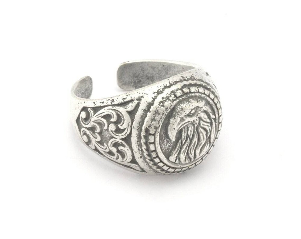 Eagle Wild Life Ring Adjustable Raw Brass,Antique Silver,Shiny Gold-silver 4792